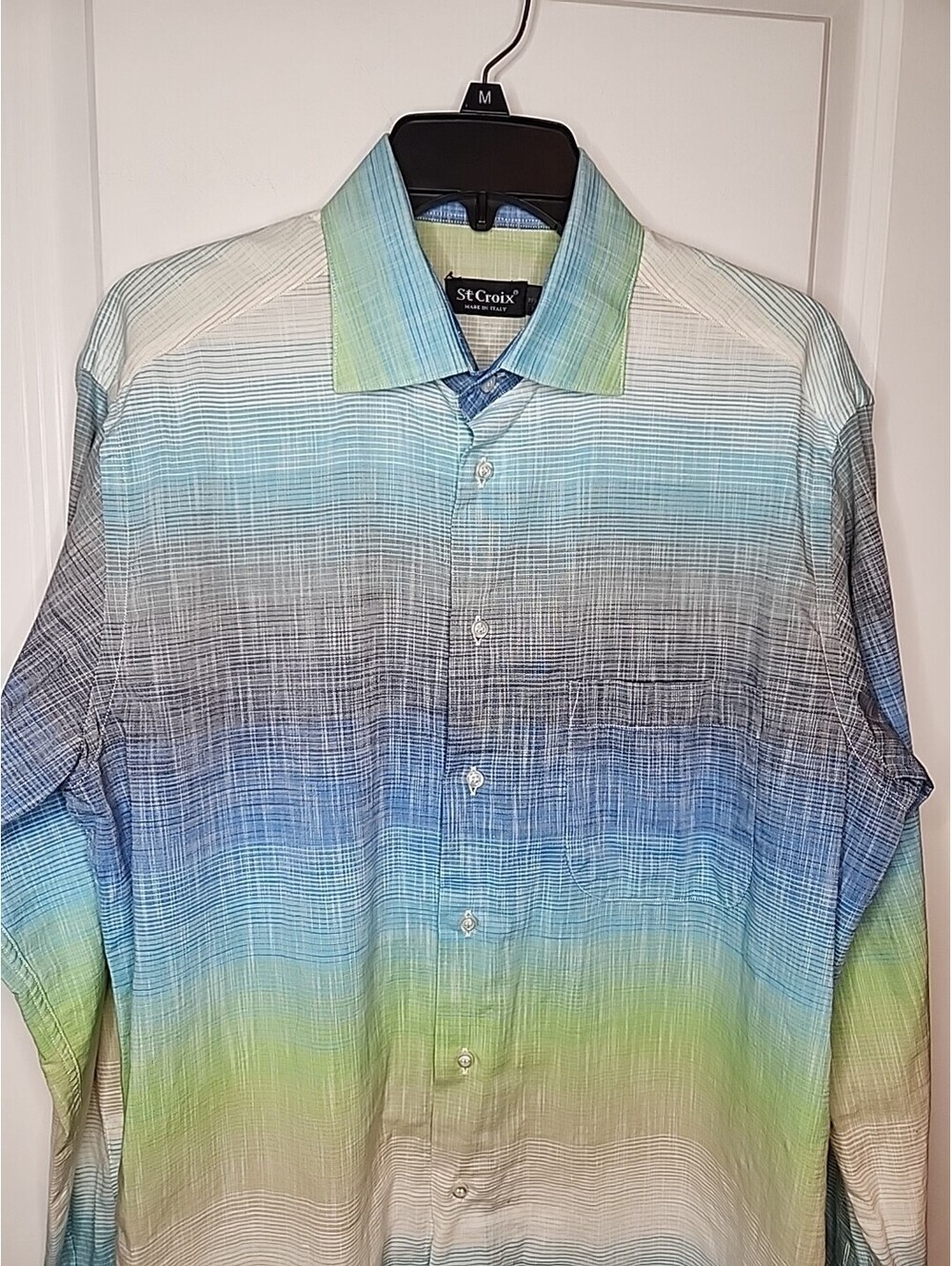 ST CROIX SHIRT MEN'S SZ M MULTI COLOR BLU YELL WHT OMBRE 100% COTTON L/S NWOT